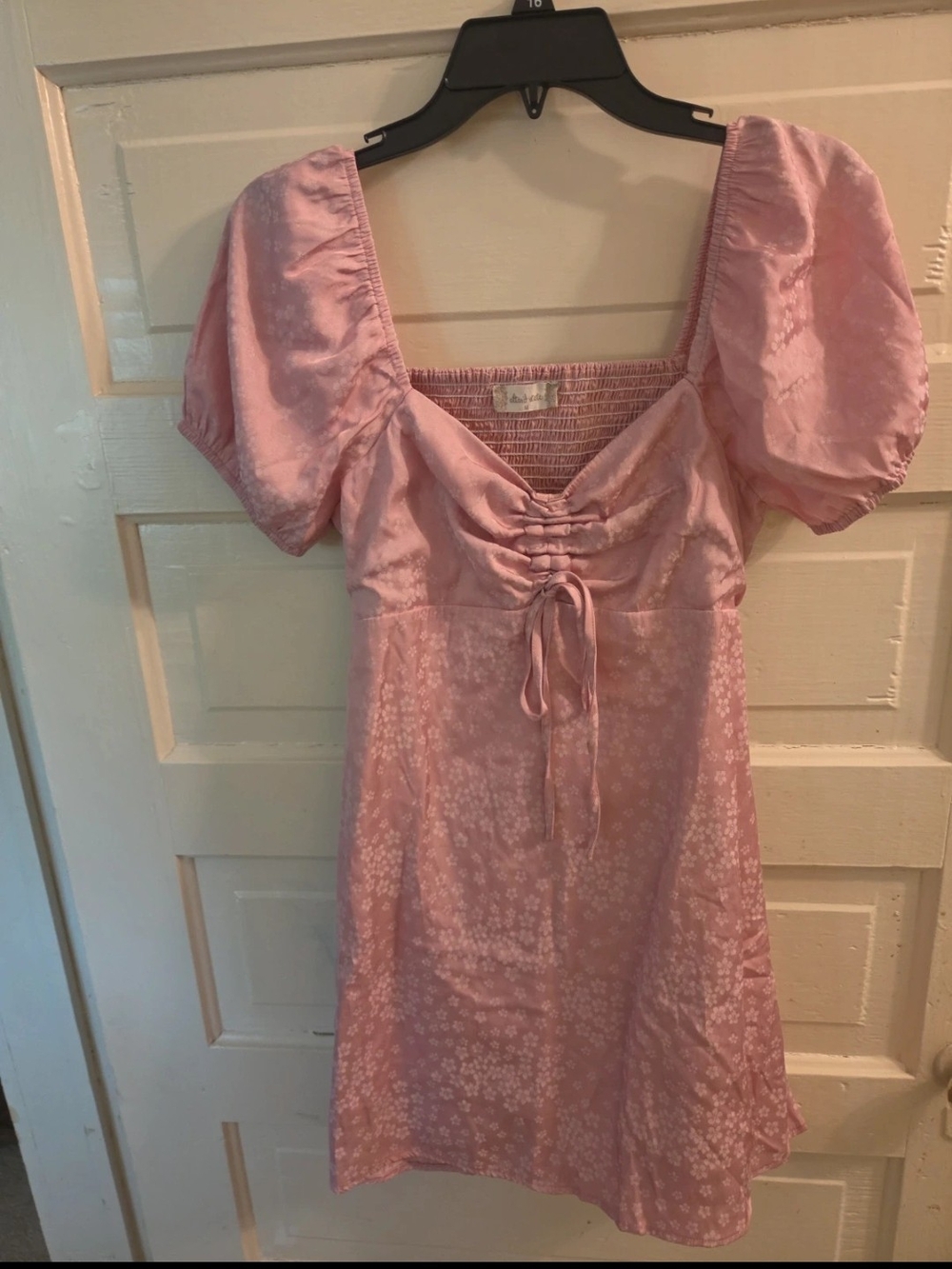 Altar'd State Pink Satin Floral Tie-Front Chemise